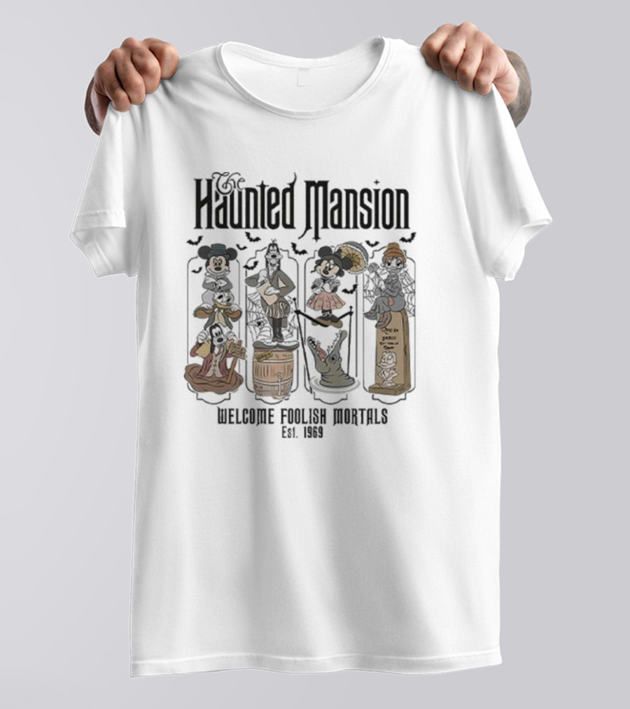 The Haunted Mansion Welcome Foolish Mortals Mickey Halloween Est. 1969 T-Shirt