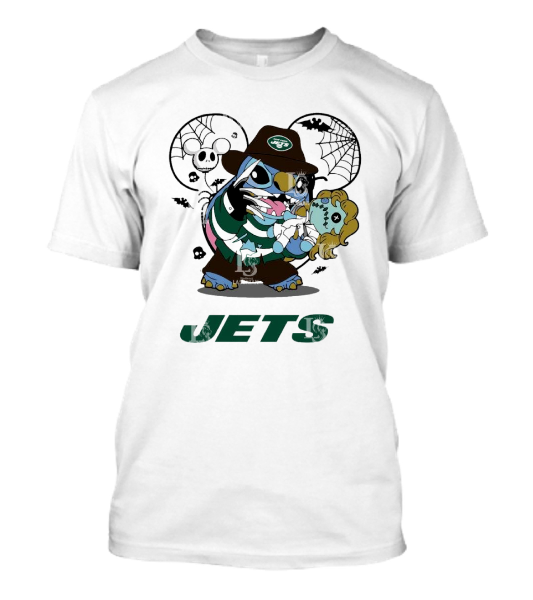 New York Jets Stitch Freddy Krueger Halloween Spooky Touchdown Scene T-Shirt