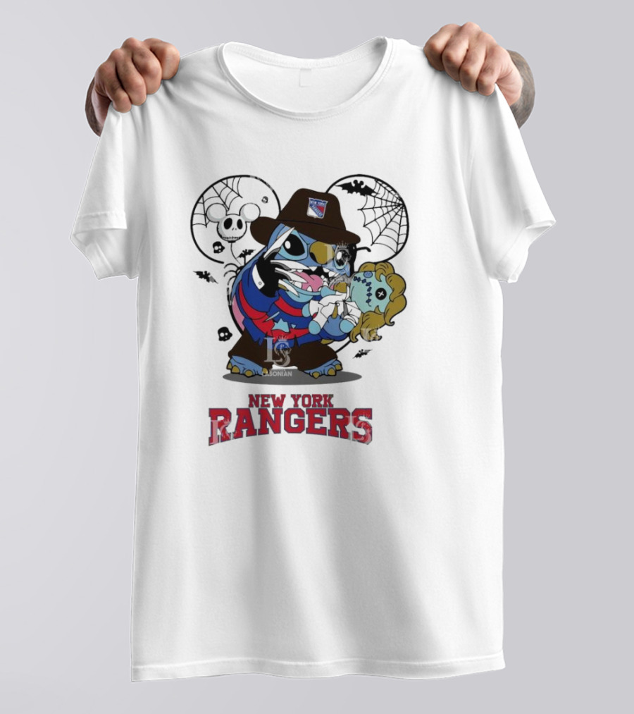 New York Rangers Halloween Stitch Freddy Krueger Crossover T-Shirt