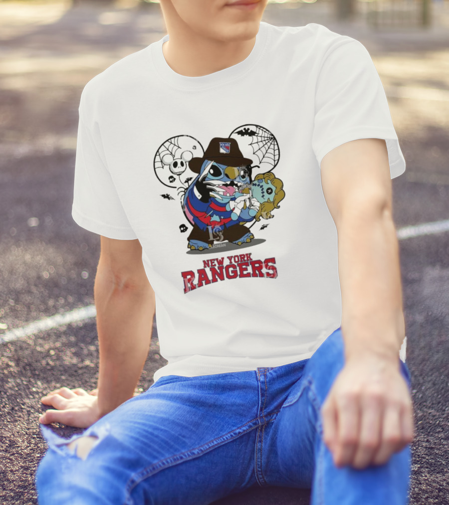 New York Rangers Halloween Stitch Freddy Krueger Crossover T-Shirt