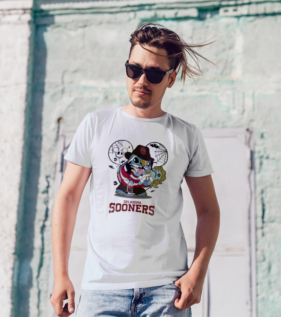 Oklahoma Sooners Stitch Freddy Krueger Halloween Mashup T-Shirt