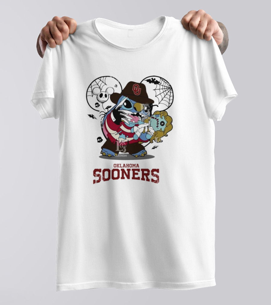Oklahoma Sooners Stitch Freddy Krueger Halloween Mashup T-Shirt