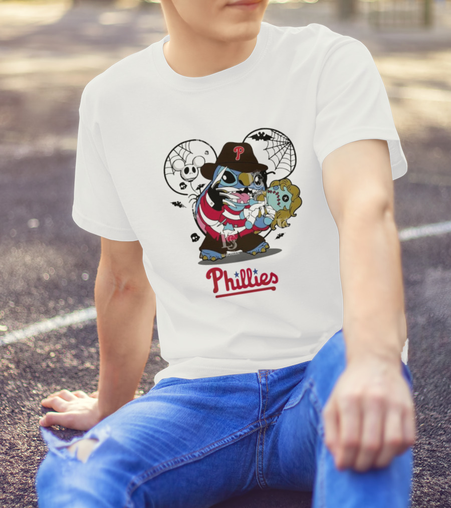 Philadelphia Phillies Halloween Stitch Freddy Krueger Fusion T-Shirt