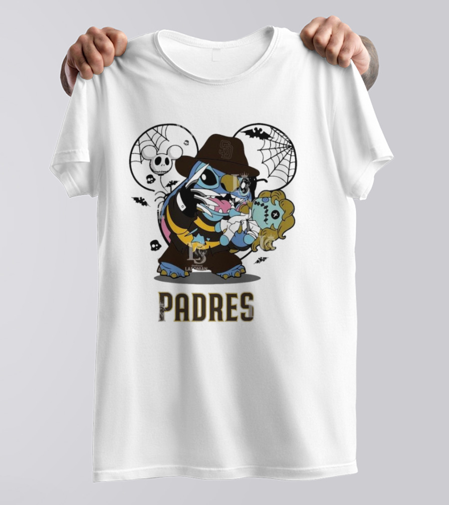 San Diego Padres Stitch Freddy Krueger Halloween Baseball Spooky Mashup T-Shirt