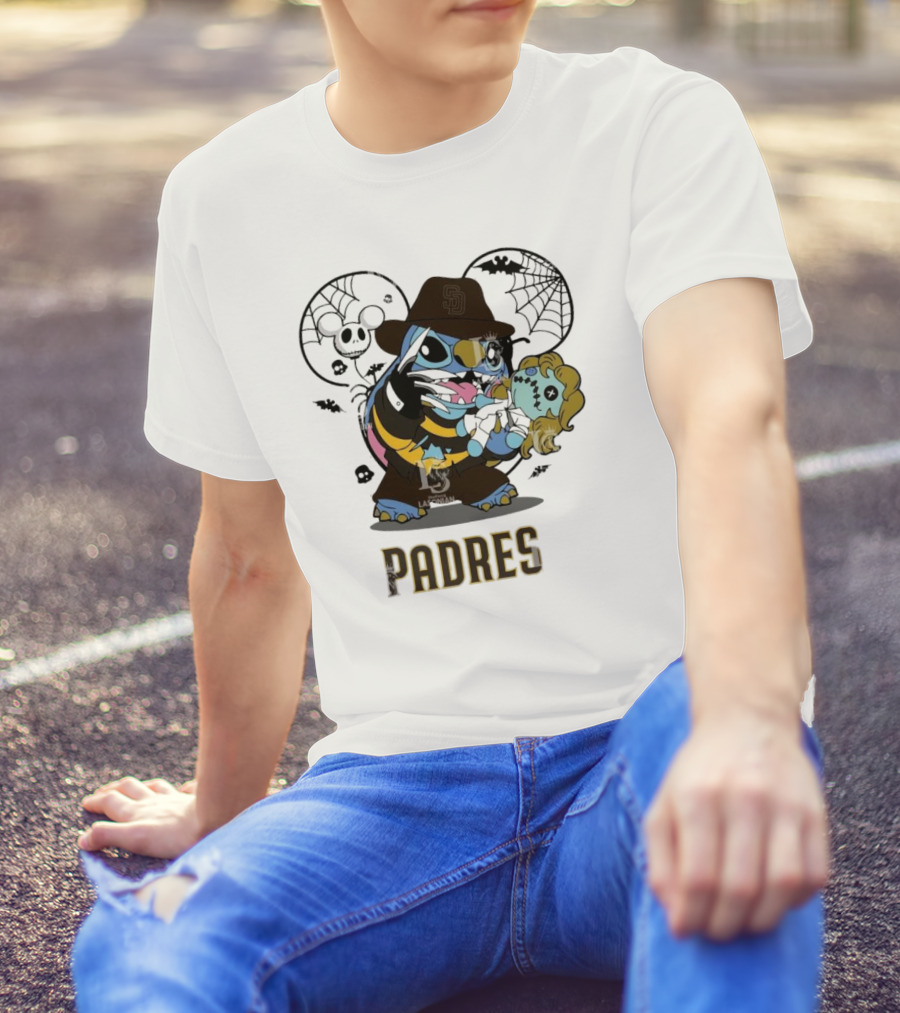 San Diego Padres Stitch Freddy Krueger Halloween Baseball Spooky Mashup T-Shirt