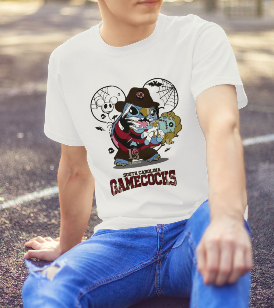 South Carolina Gamecocks Stitch Freddy Krueger Halloween Black Widow Mickey Mouse Spooky Mashup T-Shirt