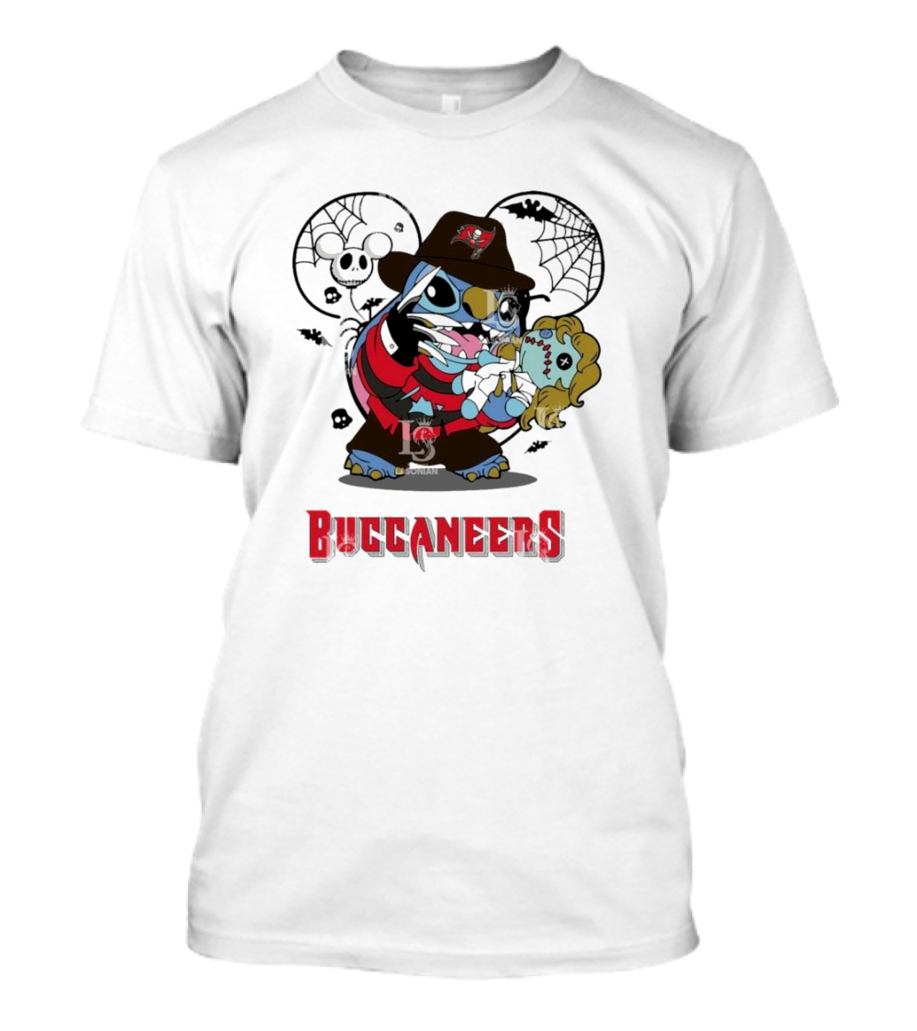 Tampa Bay Buccaneers Stitch Freddy Krueger Halloween Spooky Webs T-Shirt