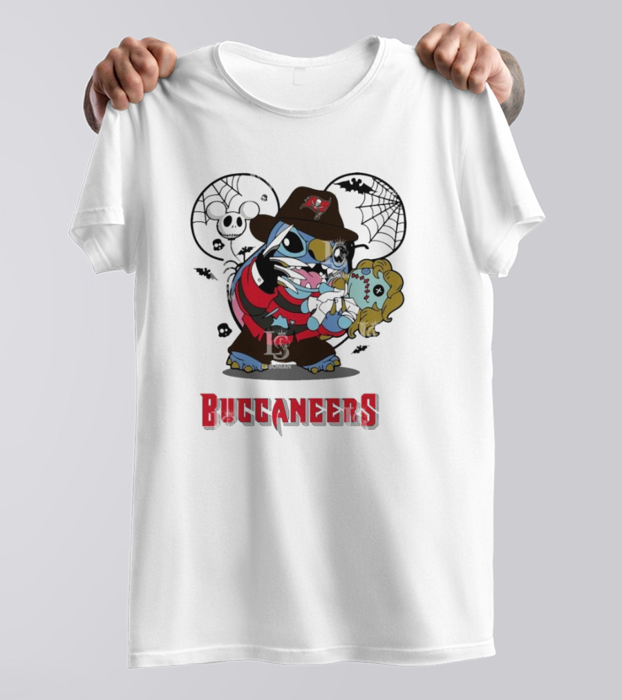 Tampa Bay Buccaneers Stitch Freddy Krueger Halloween Spooky Webs T-Shirt