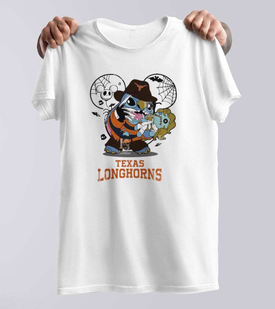 Texas Longhorns Stitch Freddy Krueger Halloween Character Combo T-Shirt