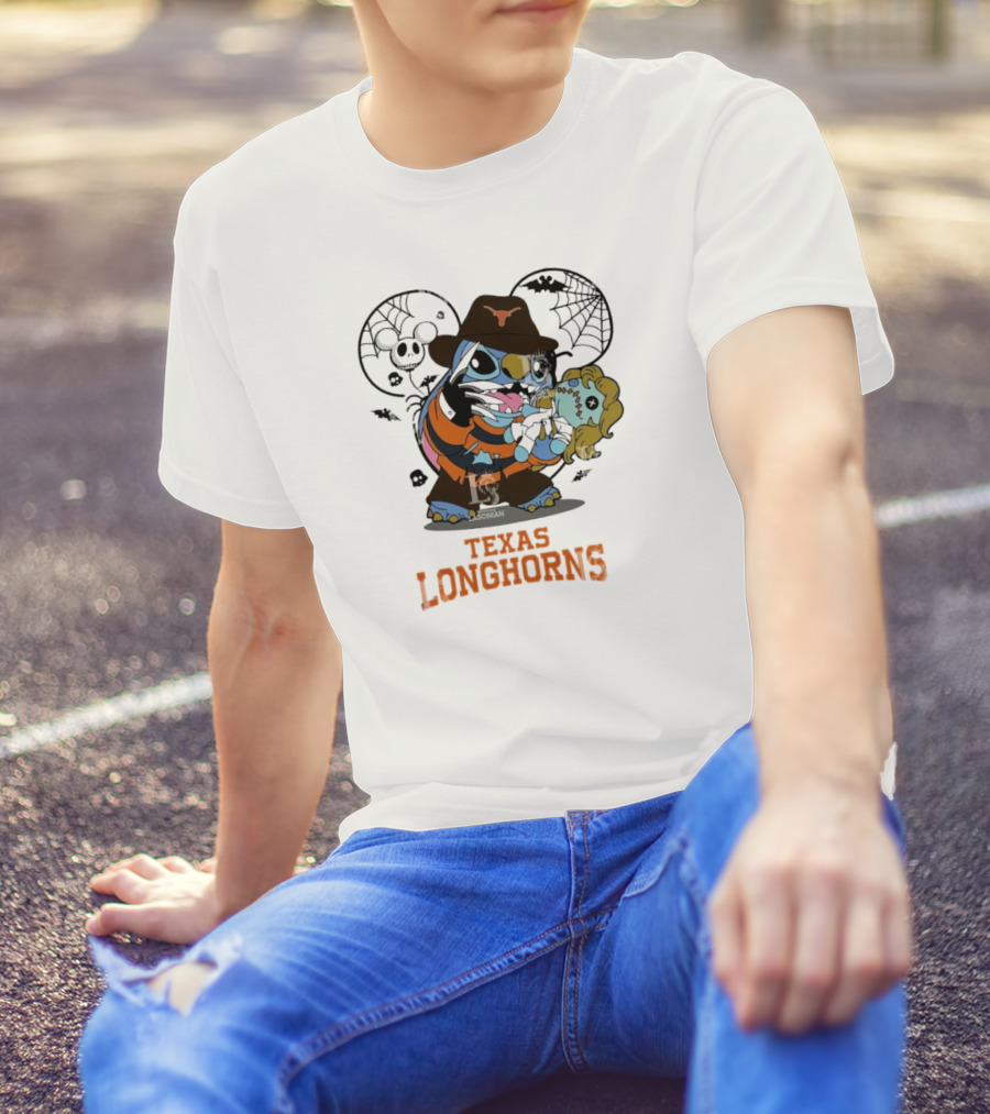 Texas Longhorns Stitch Freddy Krueger Halloween Character Combo T-Shirt