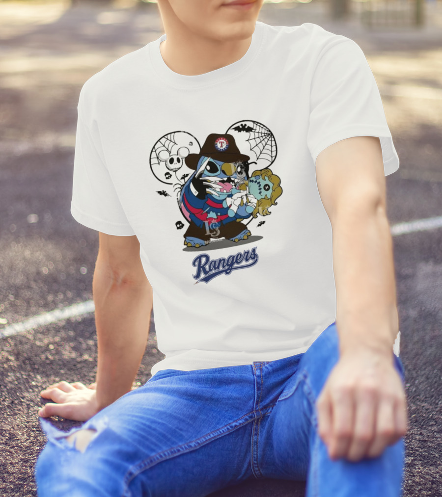 Texas Rangers Stitch Freddy Krueger Halloween Nightmare Scene T-Shirt