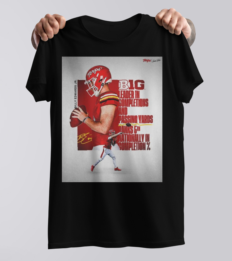Billy Edwards Jr. Maryland Terrapins B1G Leader In Completions And Passing Yards Ranks 6th Nationally In Completion Percentage T-Shirt