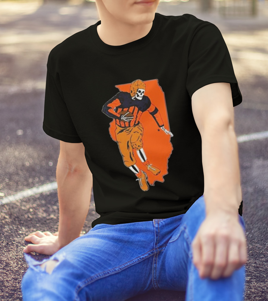 IL Illinois Fighting Illini Football Skeleton Player On Orange State Background T-Shirt