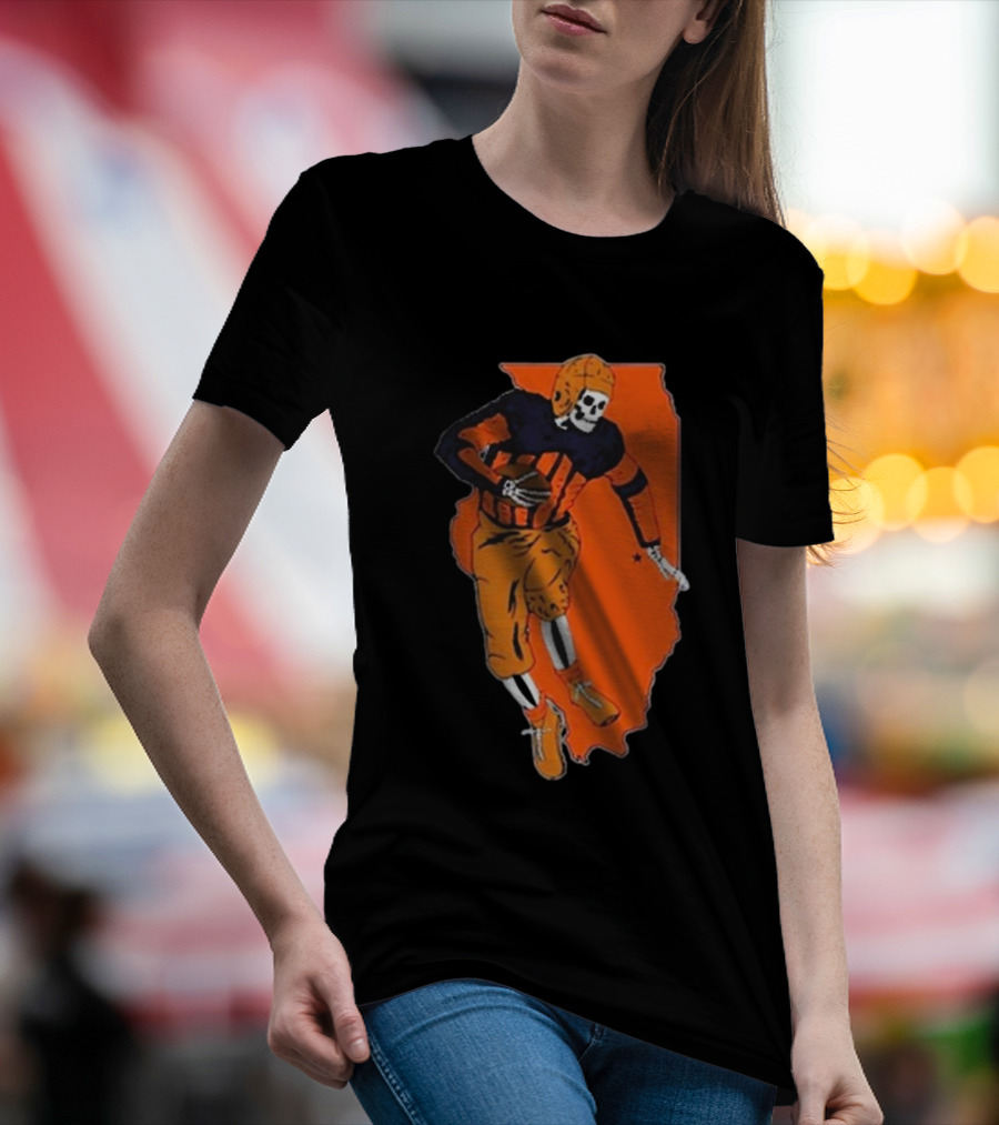 IL Illinois Fighting Illini Football Skeleton Player On Orange State Background T-Shirt
