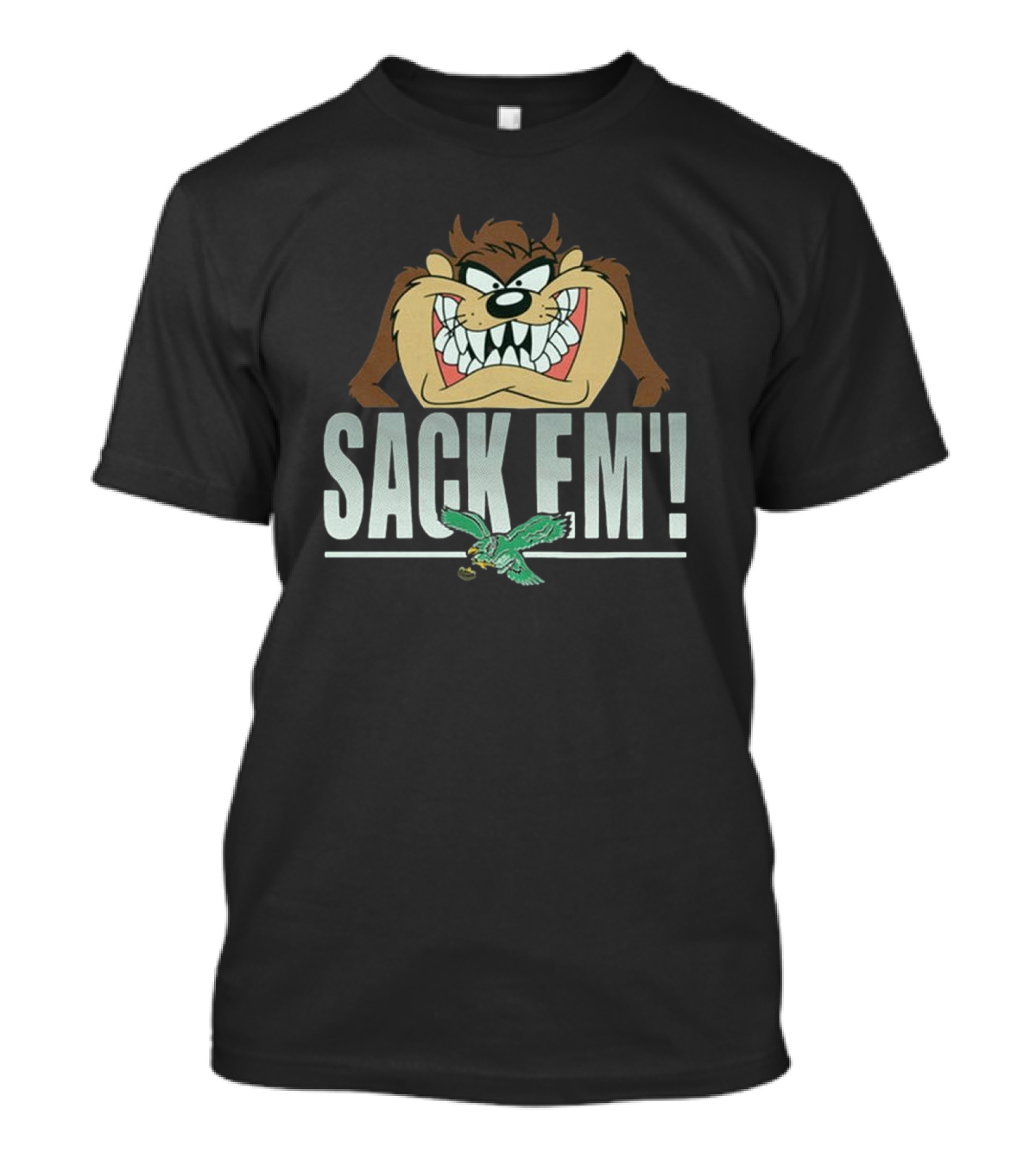 Looney Tunes Taz Sack Em’ X Philadelphia Eagles NFL 2024 Slogan Featuring Taz And Eagles T-Shirt