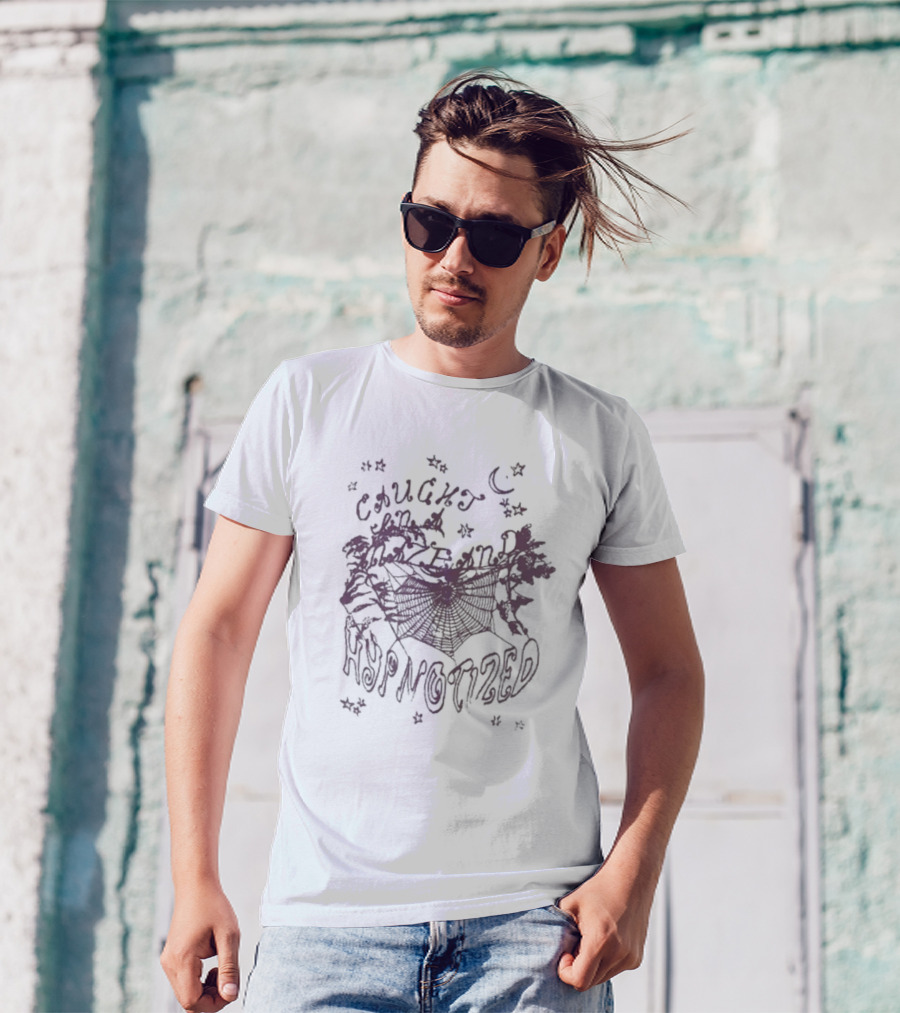 Caught Hypnotized Spider Web Moon Stars T-Shirt