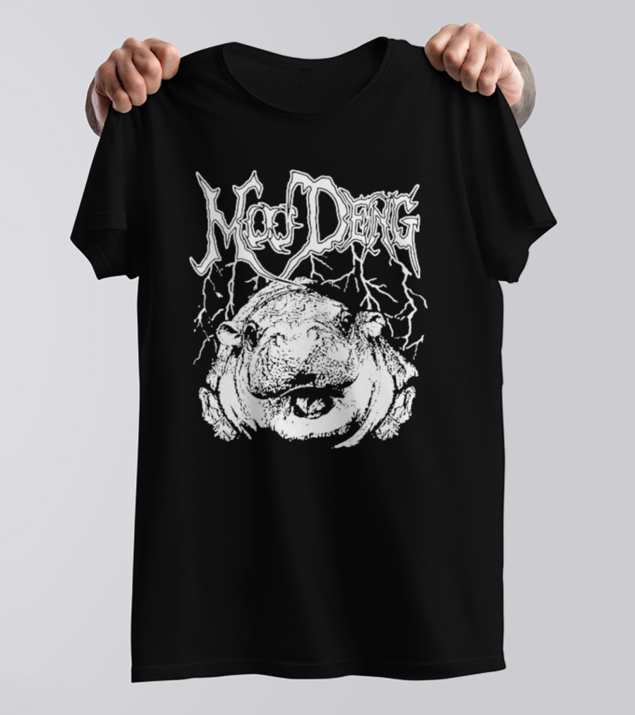 Moo Deng Heavy Metal Style Hippo With Lightning T-Shirt