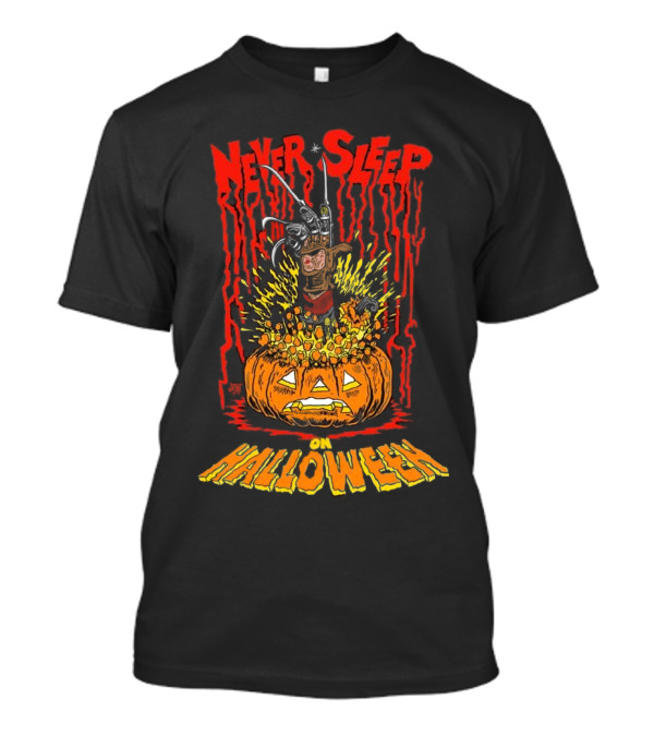 Never Sleep On Halloween Freddy Krueger Pumpkin Horror T-Shirt
