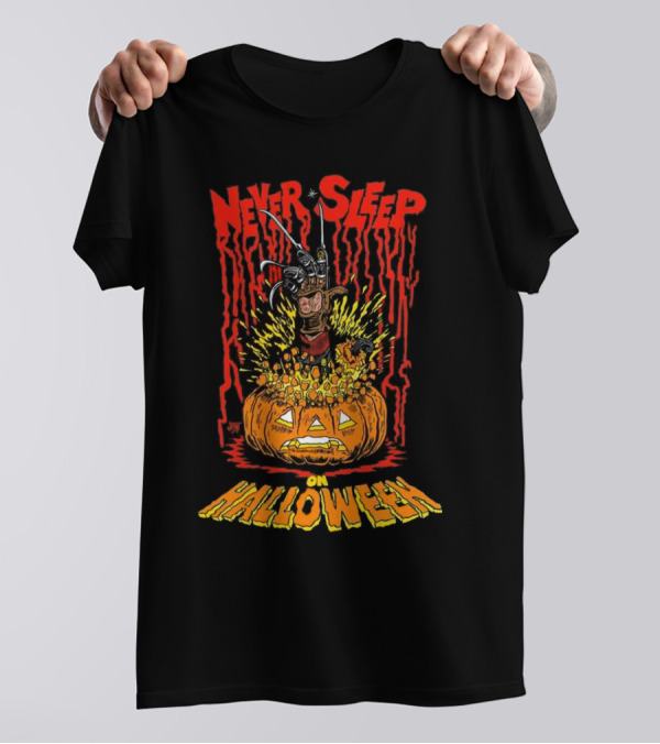 Never Sleep On Halloween Freddy Krueger Pumpkin Horror T-Shirt