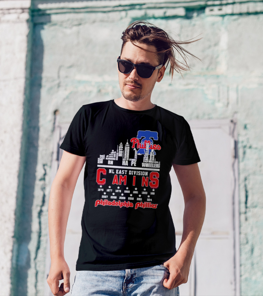 Philadelphia Phillies Skyline Names 2024 NL East Division Champions T-Shirt