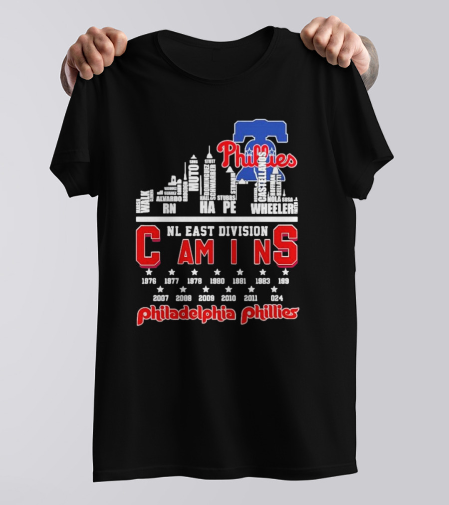 Philadelphia Phillies Skyline Names 2024 NL East Division Champions T-Shirt