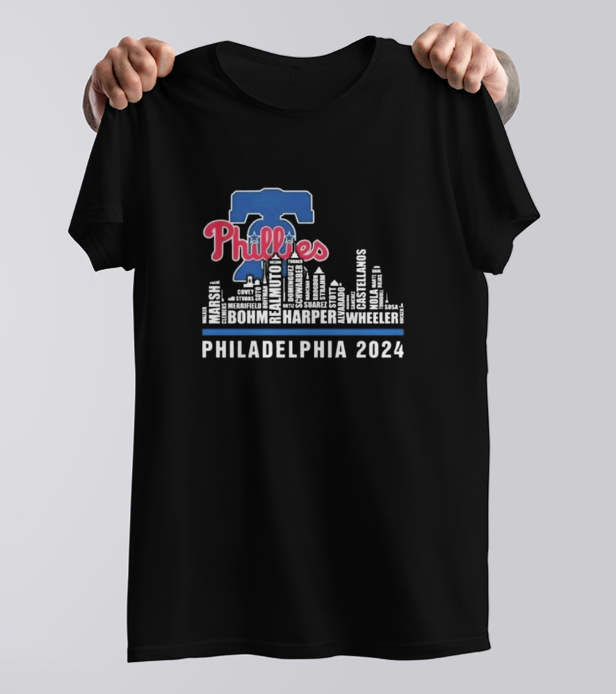 Phillies Philadelphia 2024 Harper Realmuto Bohm Wheeler Castillo Suarez Marsh Clemens T-Shirt
