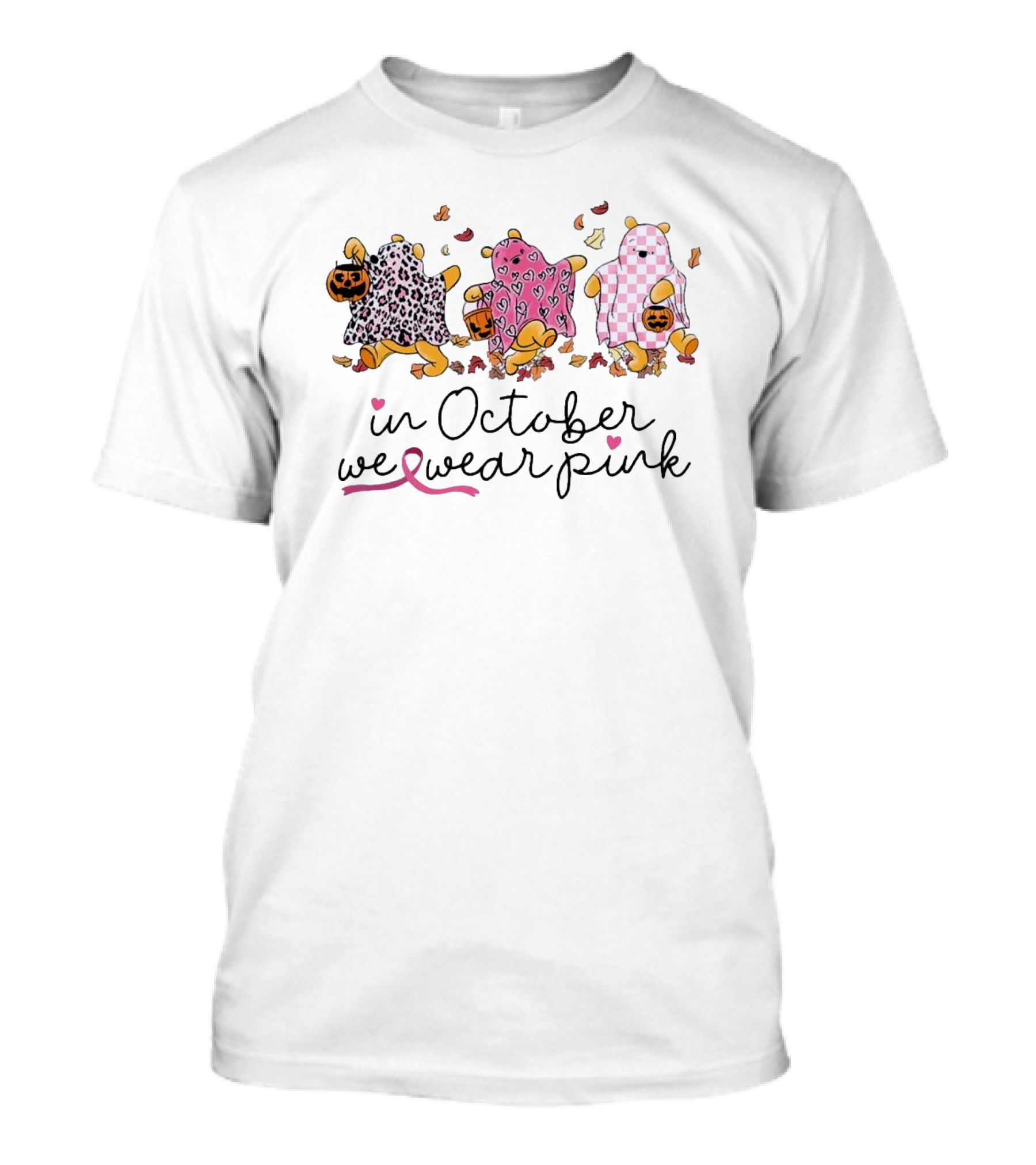 In October We Wear Pink Halloween Themed Bears T-Shirt