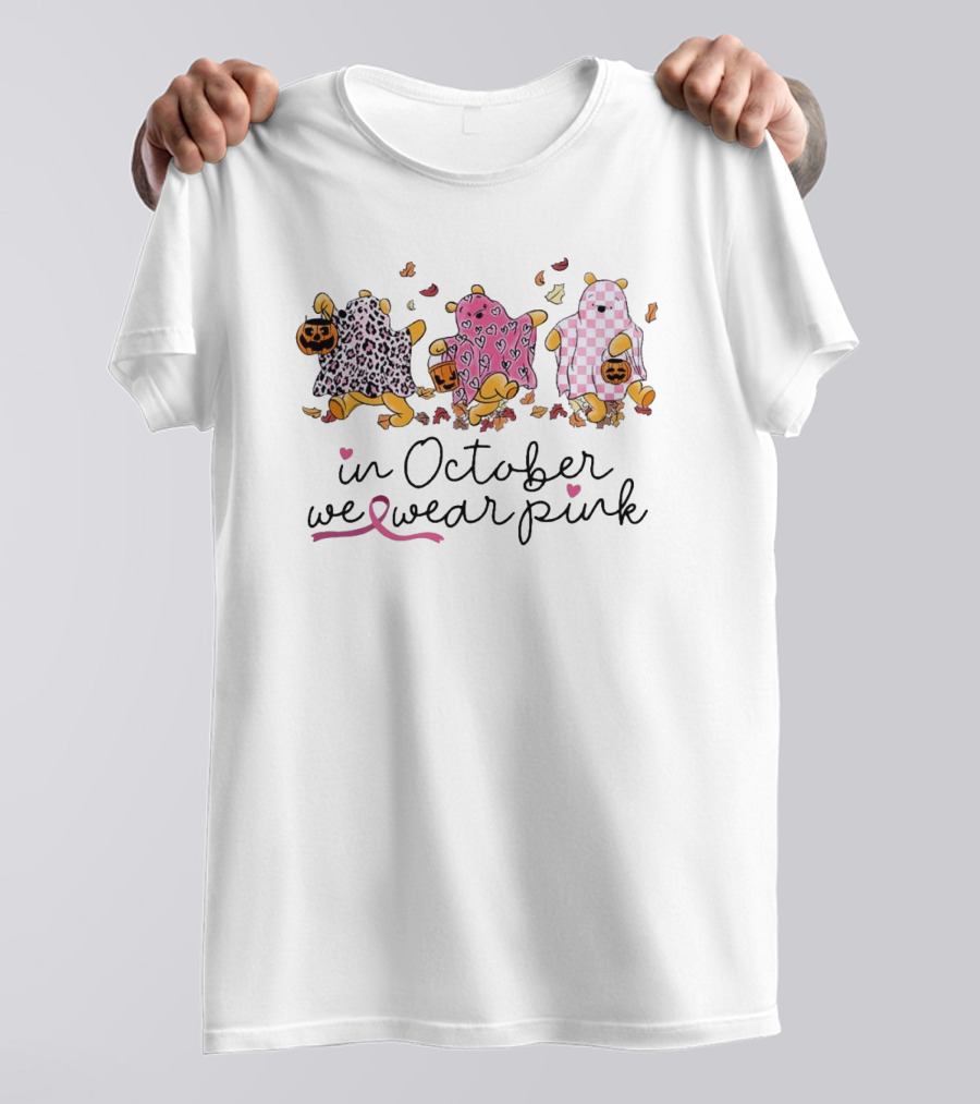 In October We Wear Pink Halloween Themed Bears T-Shirt