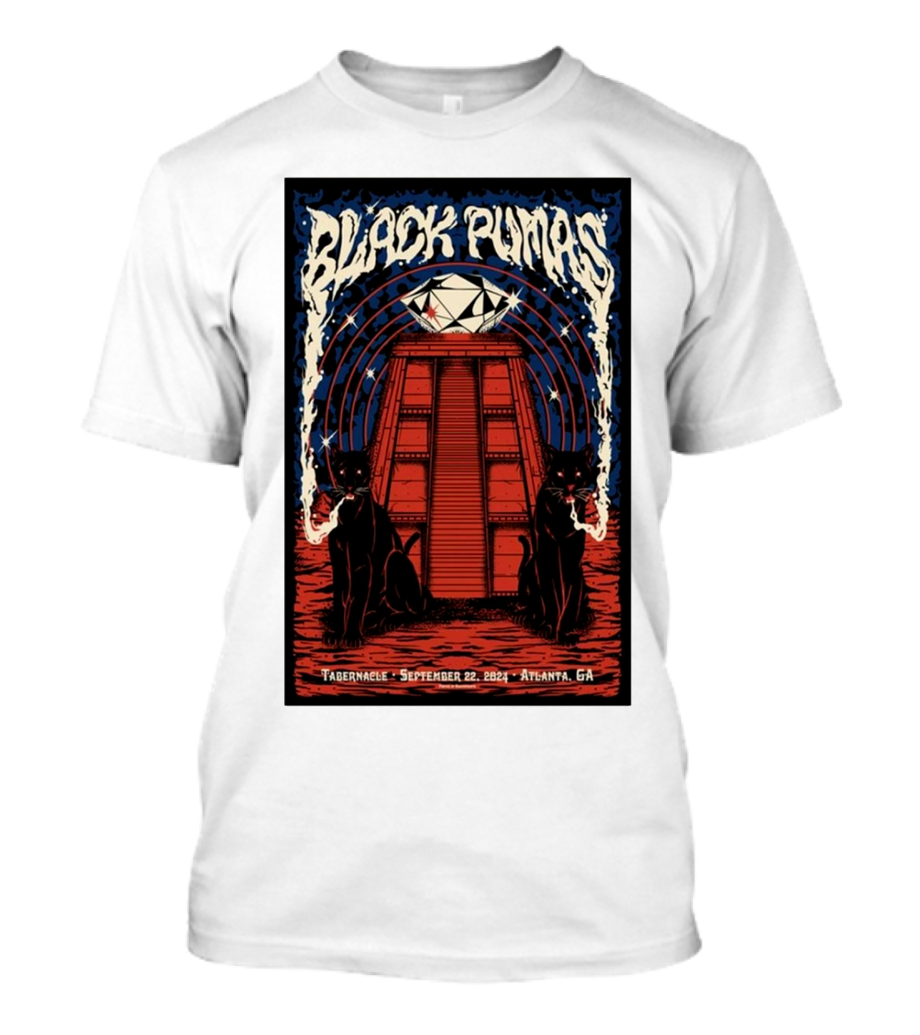 Black Pumas September 22 2024 Tabernacle Atlanta GA Event Cats Pyramid T-Shirt