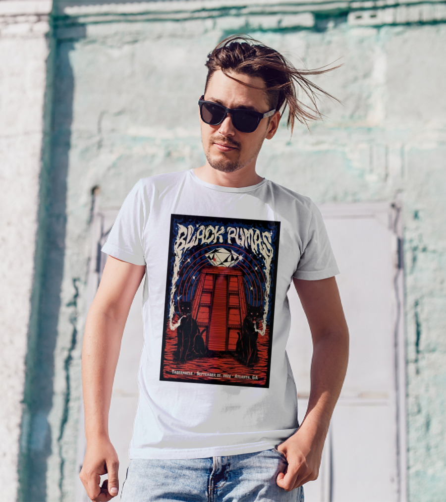 Black Pumas September 22 2024 Tabernacle Atlanta GA Event Cats Pyramid T-Shirt
