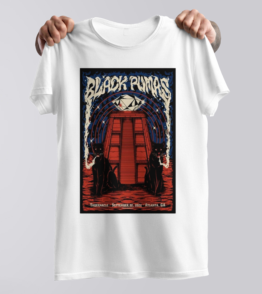 Black Pumas September 22 2024 Tabernacle Atlanta GA Event Cats Pyramid T-Shirt