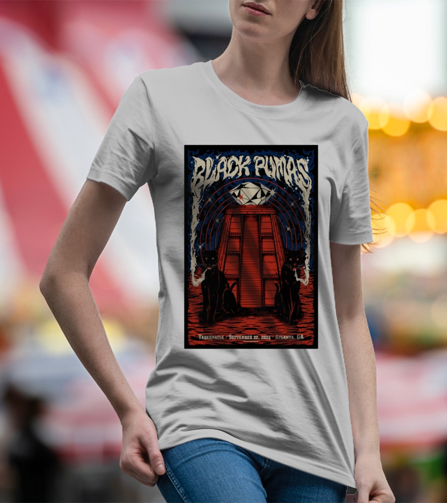 Black Pumas September 22 2024 Tabernacle Atlanta GA Event Cats Pyramid T-Shirt