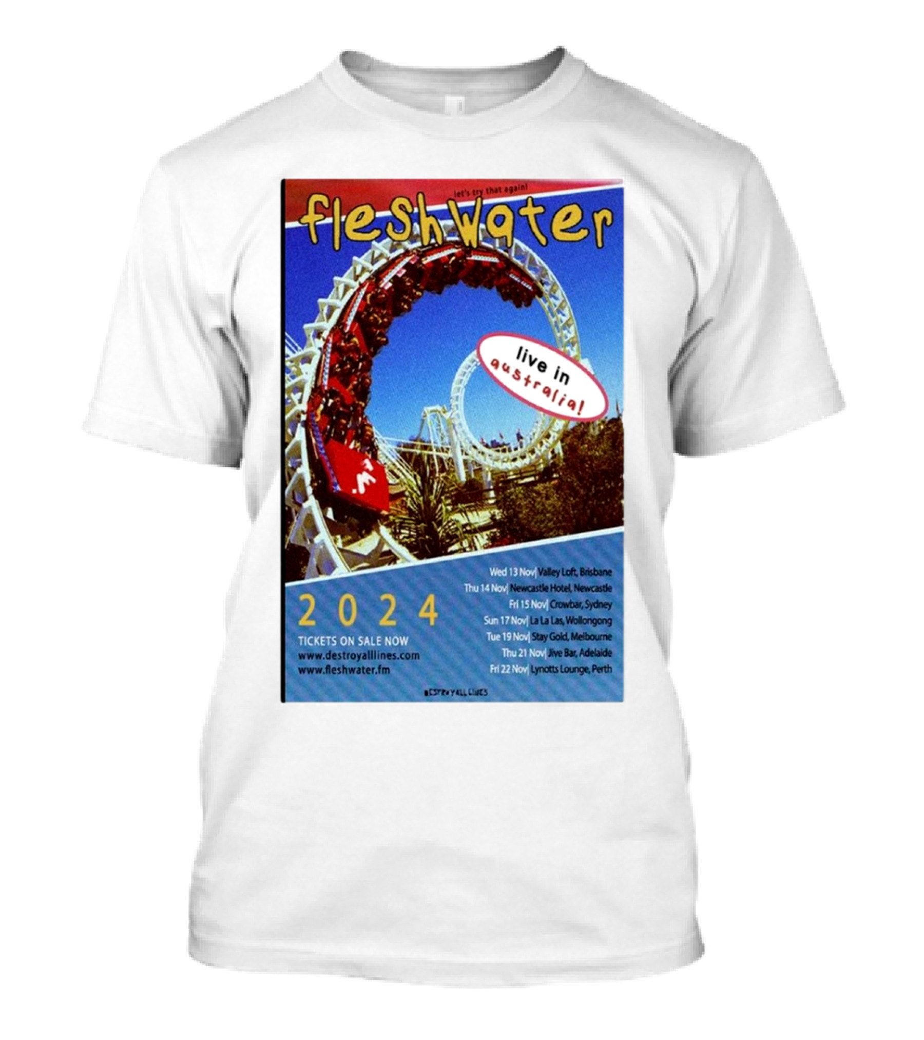 Fleshwater Live In Australia 2024 Tour Let's Try That Again Concert Dates And Venues T-Shirt