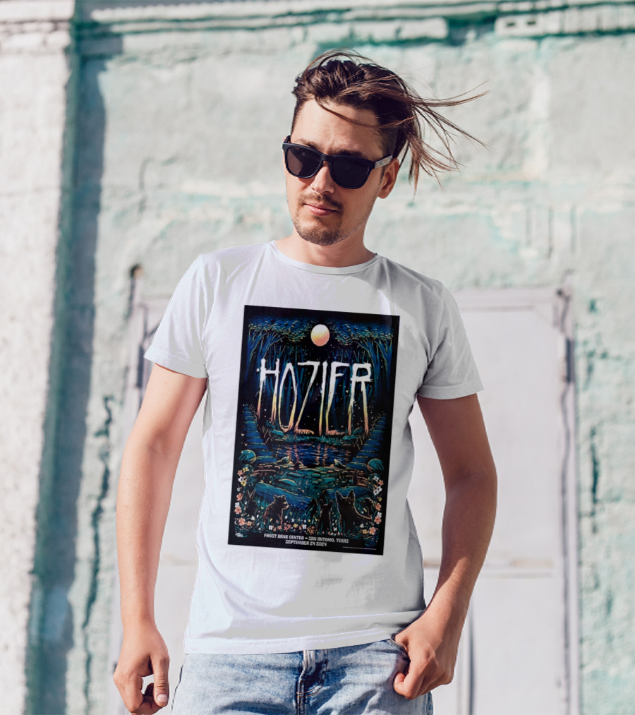 Hozier Live At Frost Bank Center San Antonio Texas September 24 2024 Tour Moonlit Forest Scene T-Shirt