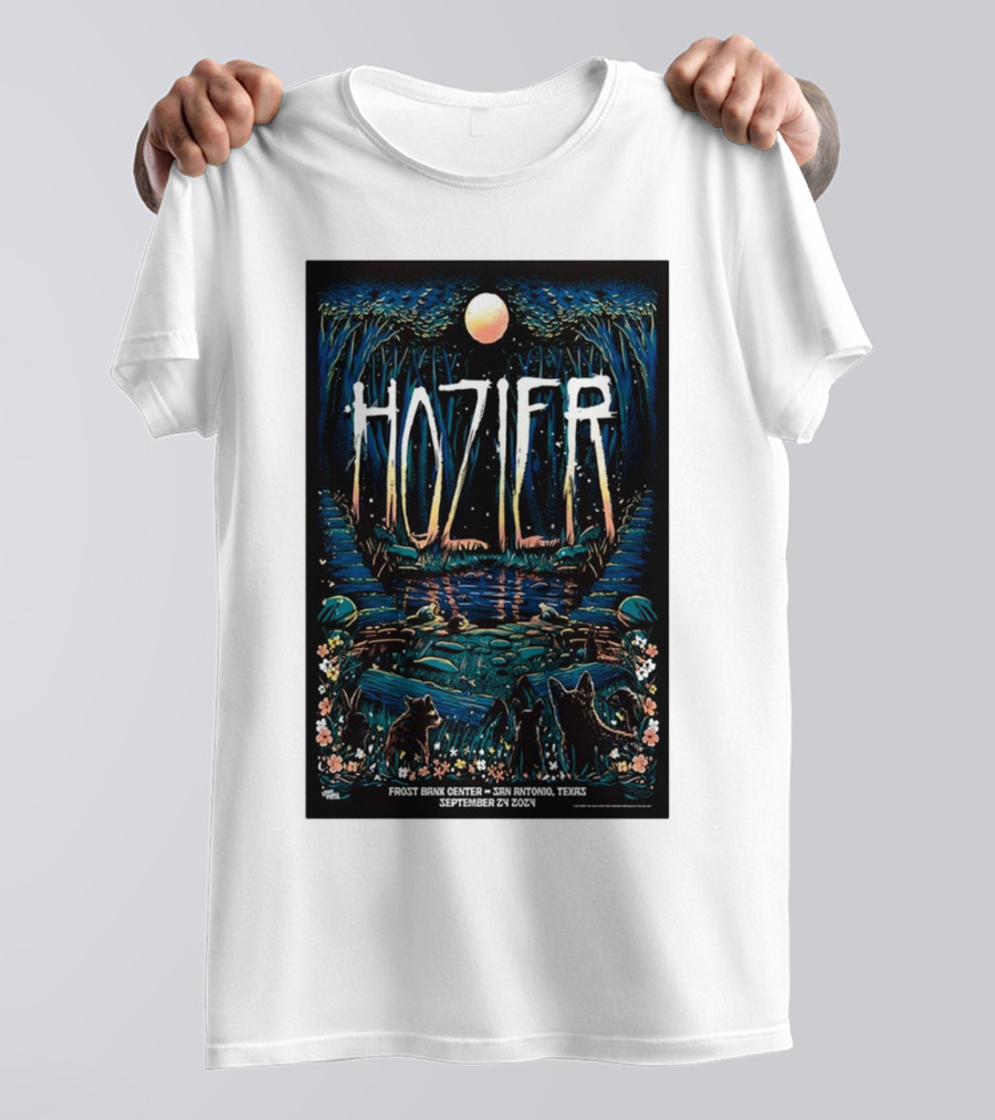 Hozier Live At Frost Bank Center San Antonio Texas September 24 2024 Tour Moonlit Forest Scene T-Shirt