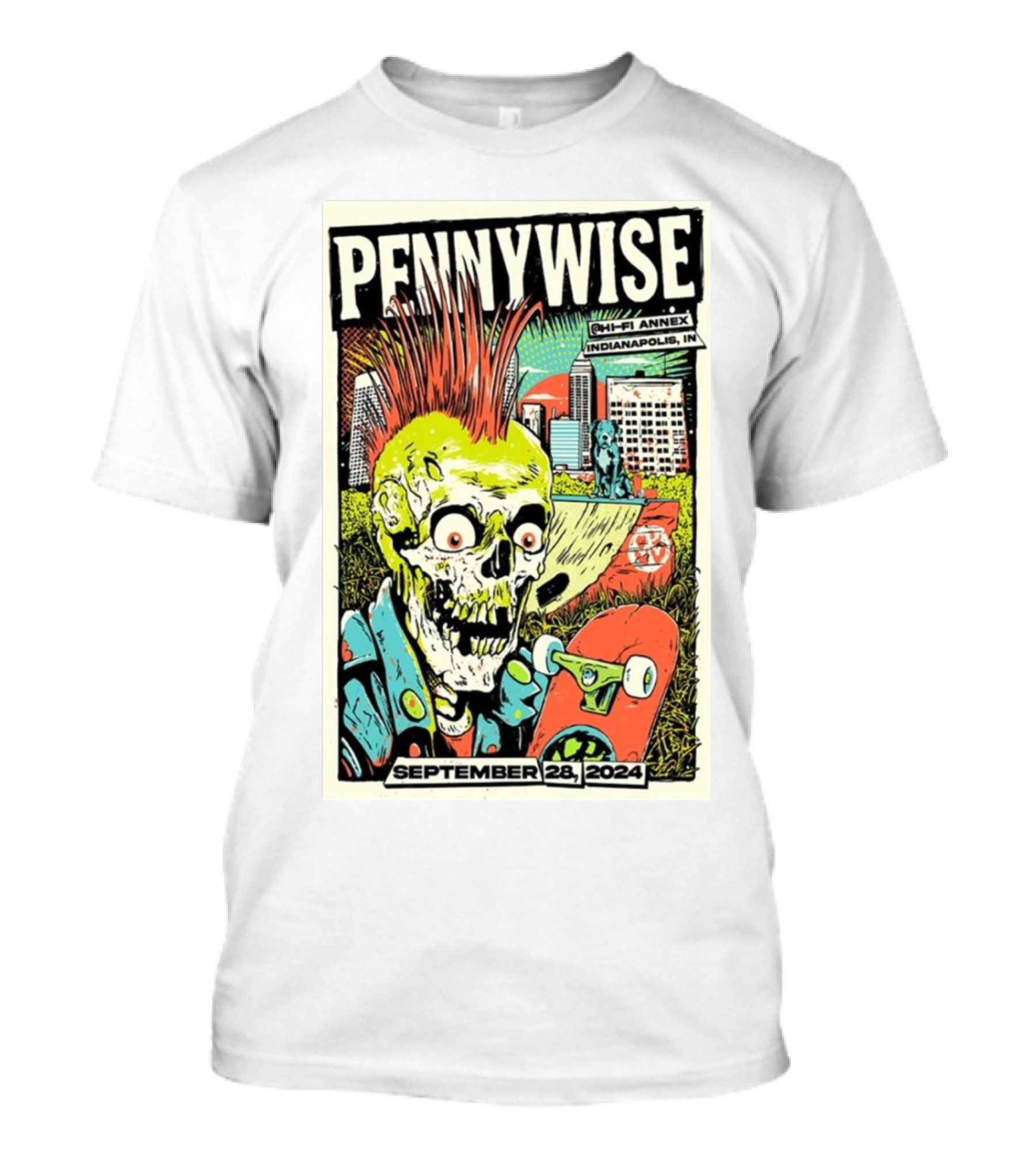 Pennywise Hi-Fi Annex Indianapolis September 28 2024 Punk Rock Skateboarding Skeleton T-Shirt