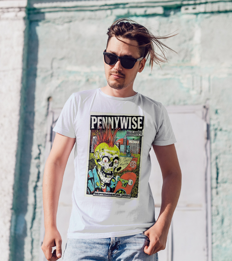 Pennywise Hi-Fi Annex Indianapolis September 28 2024 Punk Rock Skateboarding Skeleton T-Shirt