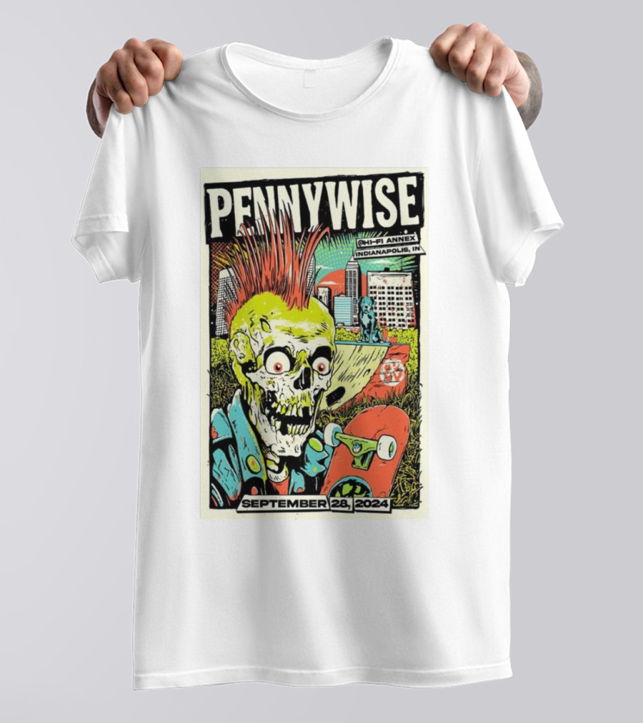 Pennywise Hi-Fi Annex Indianapolis September 28 2024 Punk Rock Skateboarding Skeleton T-Shirt