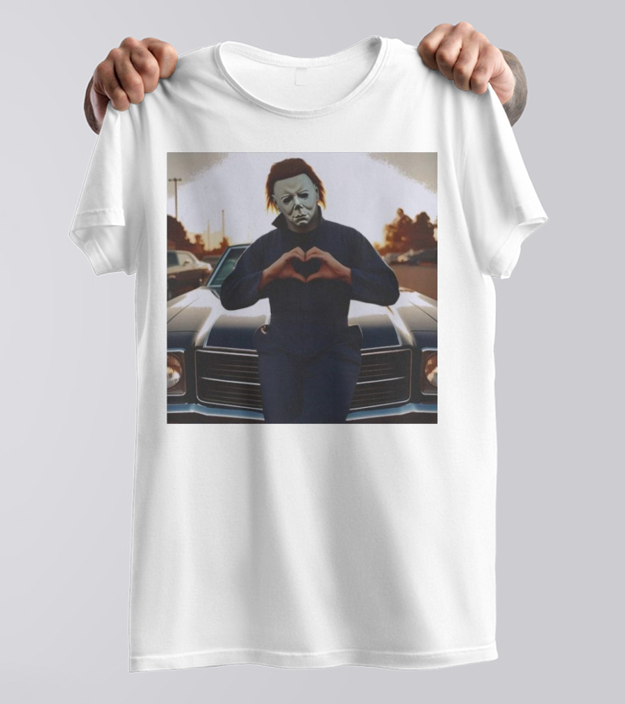 Michael Myers Heart Gesture Over Classic Car T-Shirt