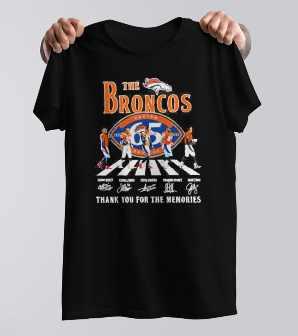 The Broncos Denver 65th Anniversary Abbey Road Thank You For The Memories Champ Bailey Terrell Davis Steve Atwater Shannon Sharpe John Elway T-Shirt