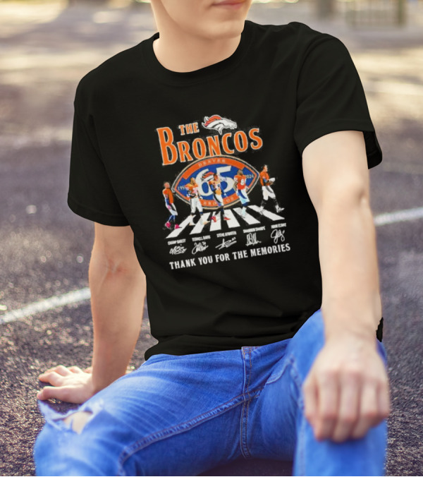 The Broncos Denver 65th Anniversary Abbey Road Thank You For The Memories Champ Bailey Terrell Davis Steve Atwater Shannon Sharpe John Elway T-Shirt