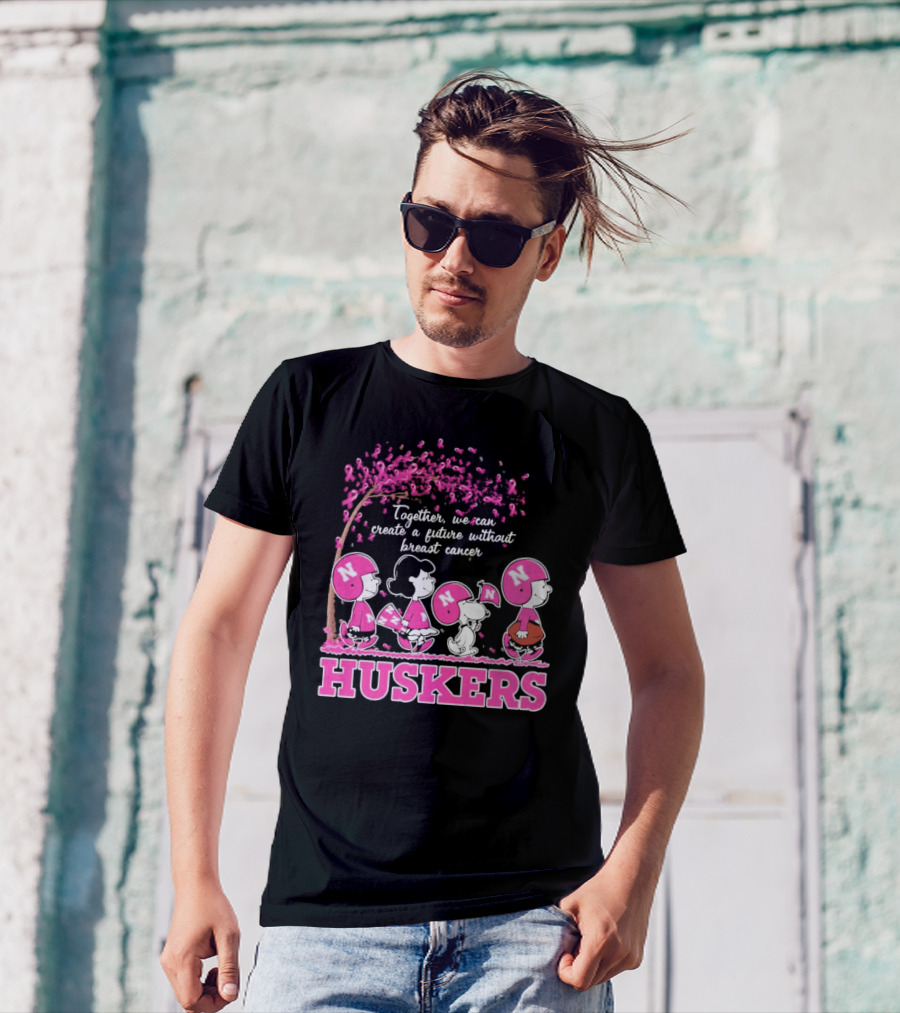 Together We Can Create A Future Without Breast Cancer Snoopy Huskers Peanuts Pink Ribbon Awareness T-Shirt