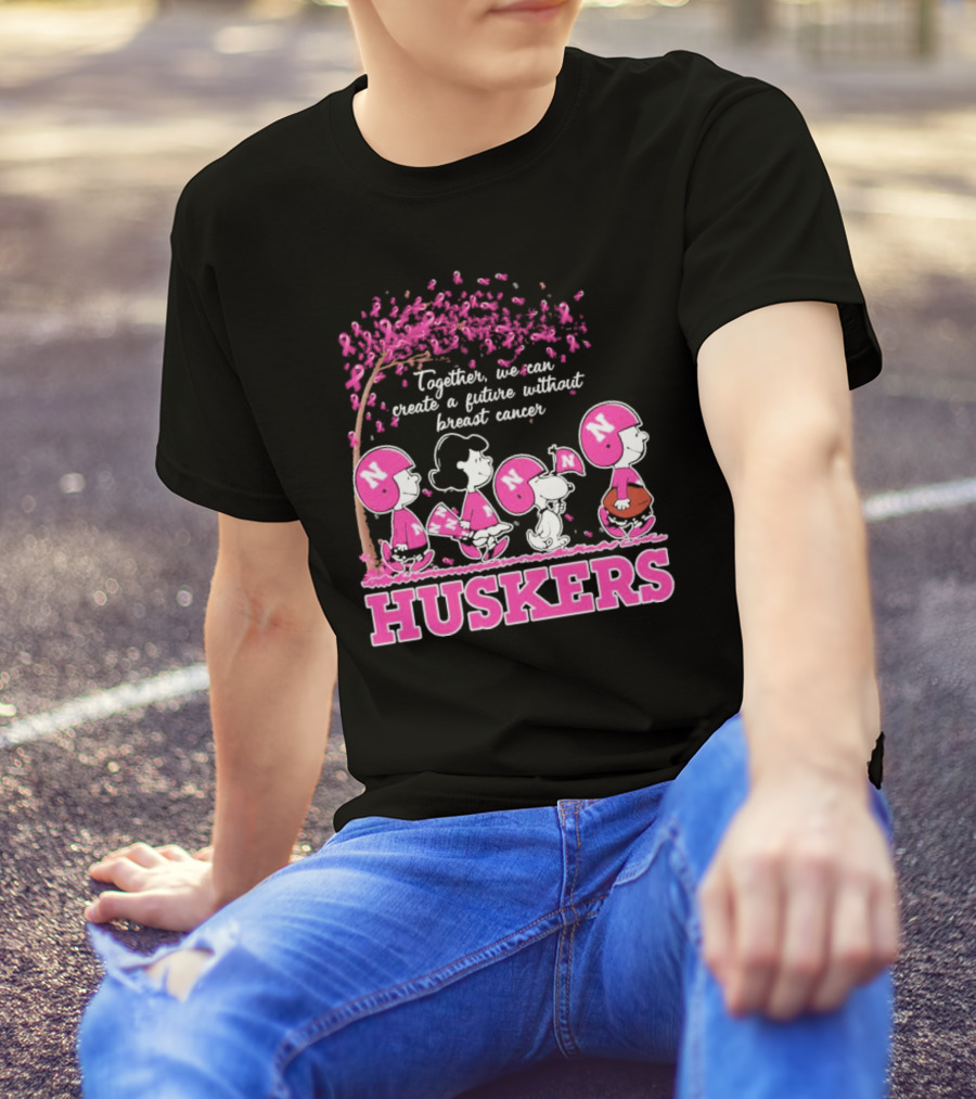 Together We Can Create A Future Without Breast Cancer Snoopy Huskers Peanuts Pink Ribbon Awareness T-Shirt