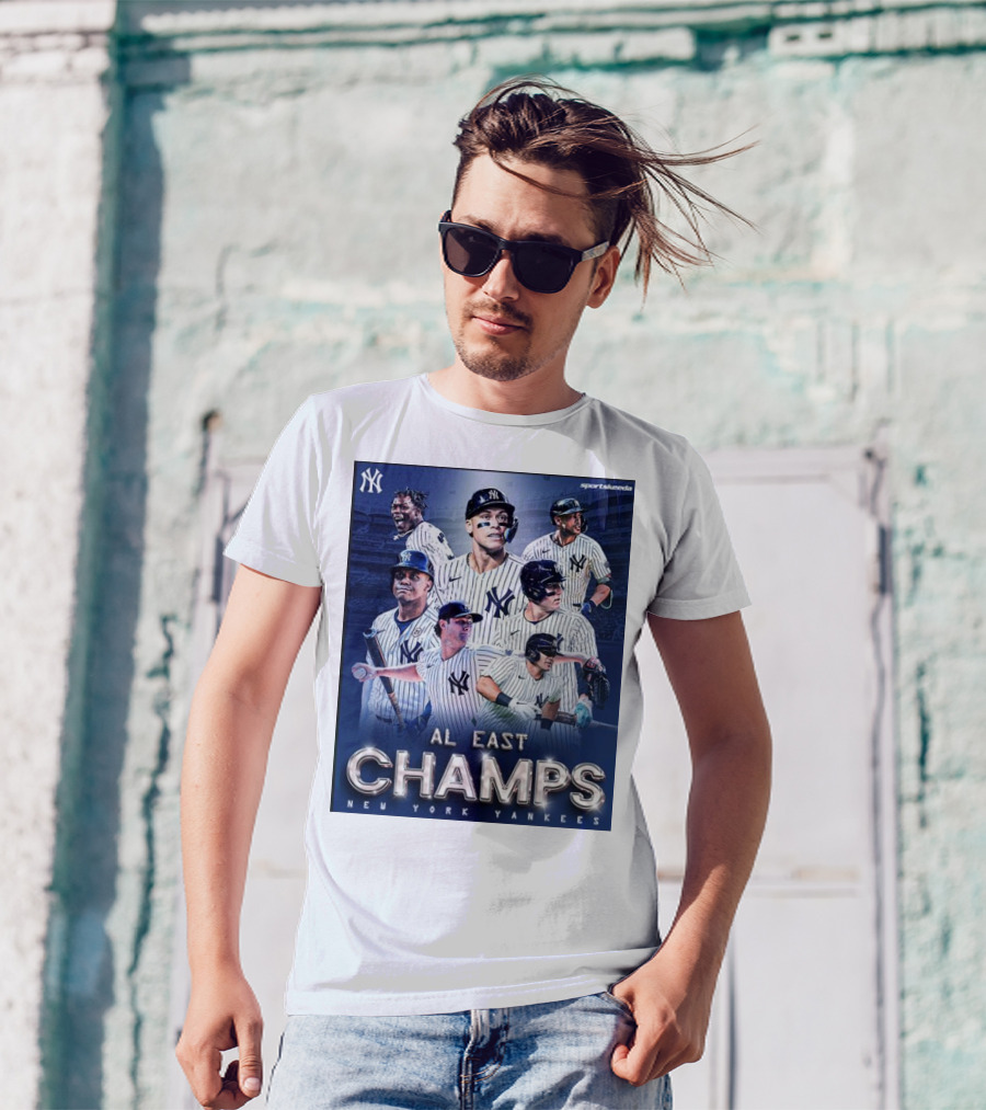 AL East Champs New York Yankees Victory Celebration Players Collage T-Shirt