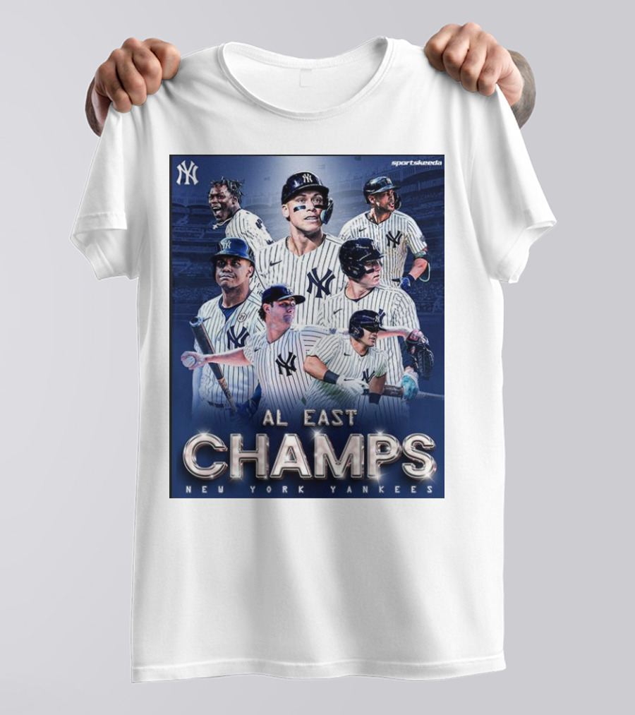 AL East Champs New York Yankees Victory Celebration Players Collage T-Shirt
