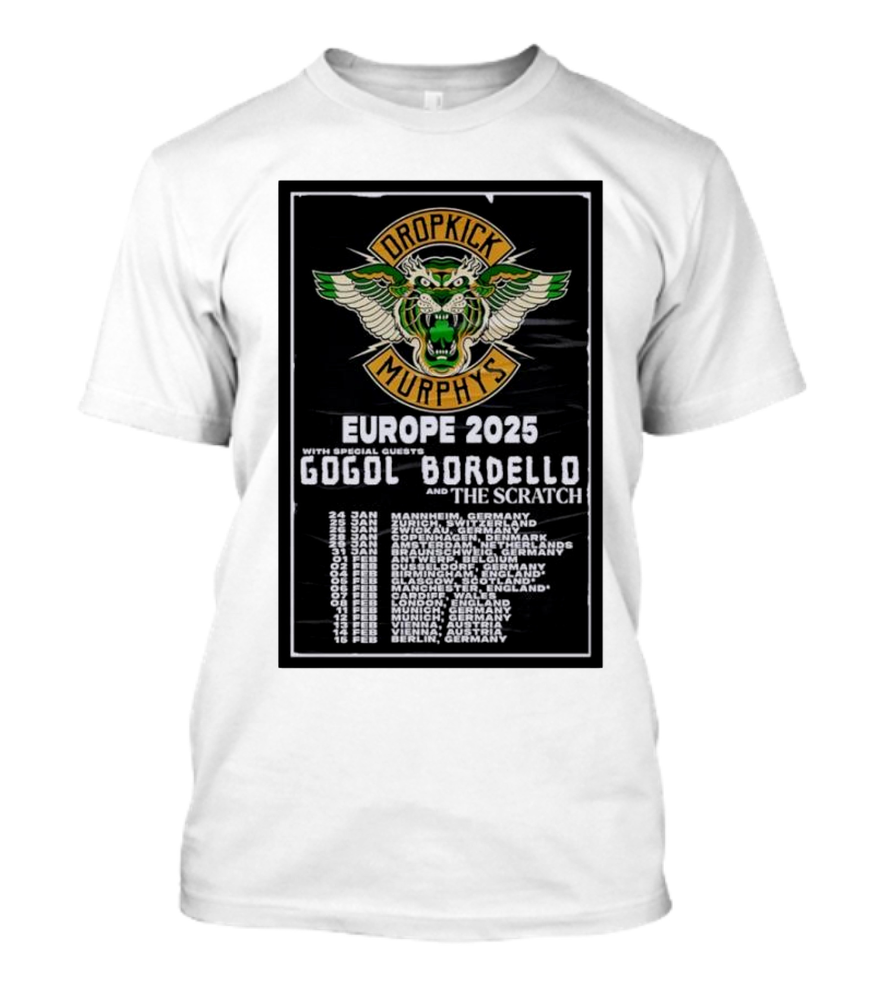 Dropkick Murphys Europe 2025 Tour With Gogol Bordello And The Scratch Dates And Venues T-Shirt