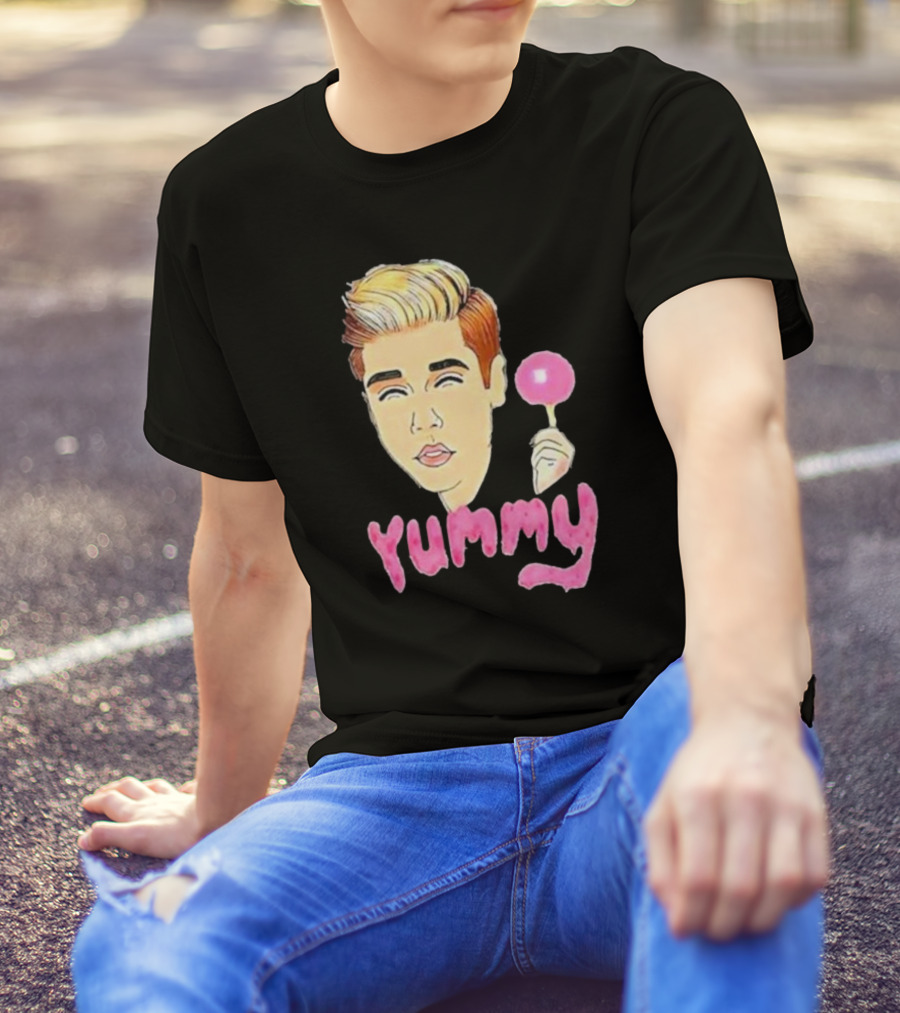 Yummy Justin Bieber Cartoon Face Lollipop T-Shirt