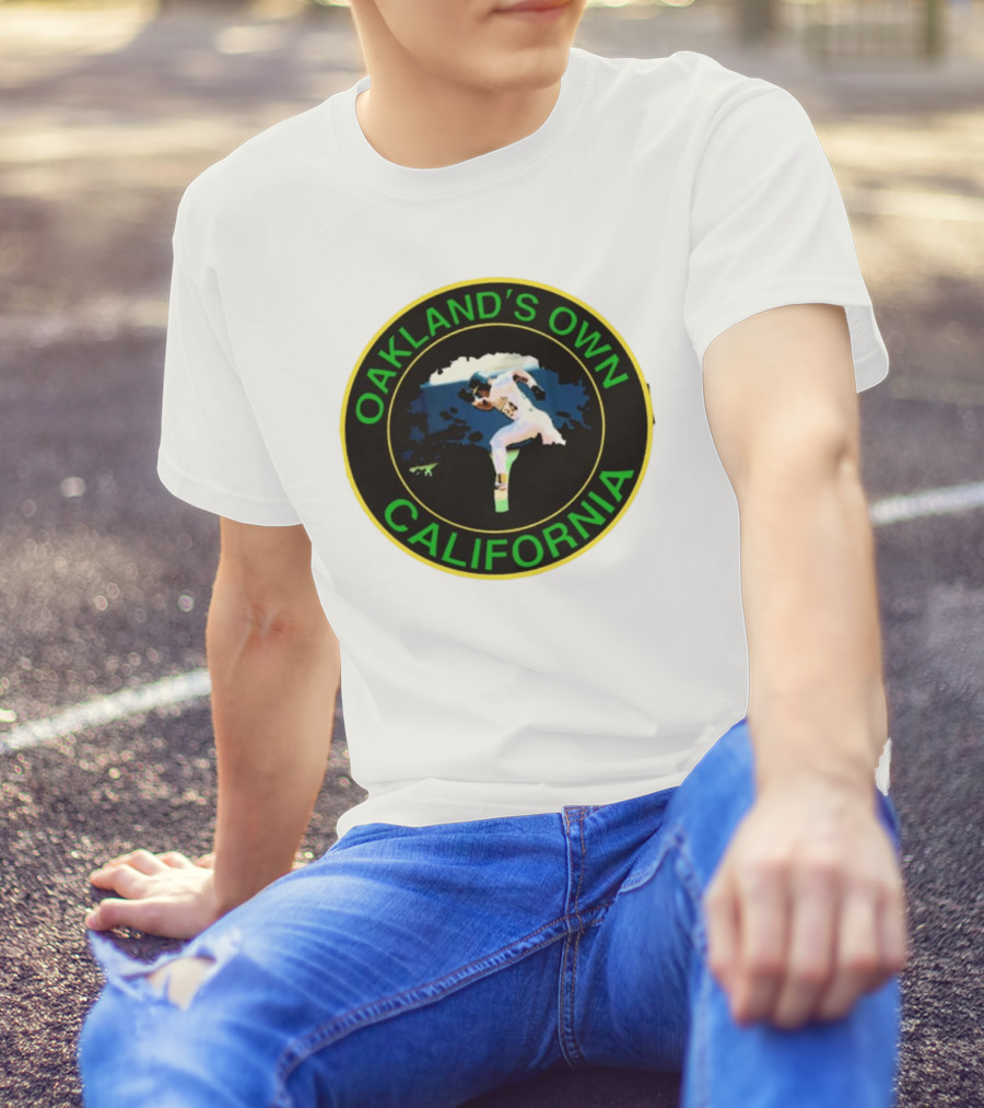 Oakland’s Own California Baseball Player Icon In Green And Yellow Circle T-Shirt