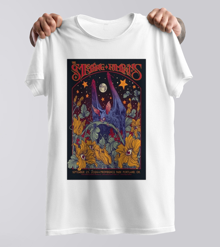 The Smashing Pumpkins September 25, 2024 Providence Park Portland OR Tour Night Sky Floral Bat T-Shirt