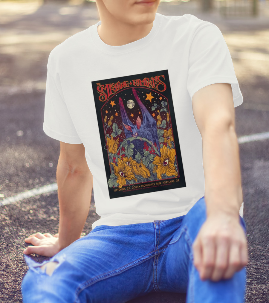 The Smashing Pumpkins September 25, 2024 Providence Park Portland OR Tour Night Sky Floral Bat T-Shirt